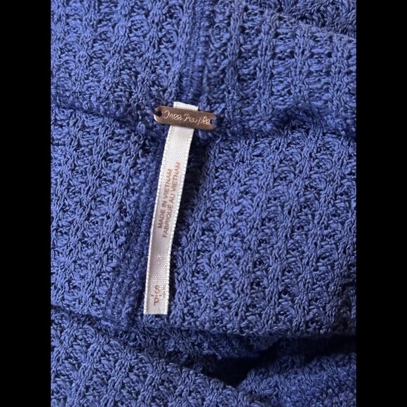 Free People Thermal Top Small Womens Blue Off Shoulder Waffle Knit Modal Flowy - Picture 6 of 7